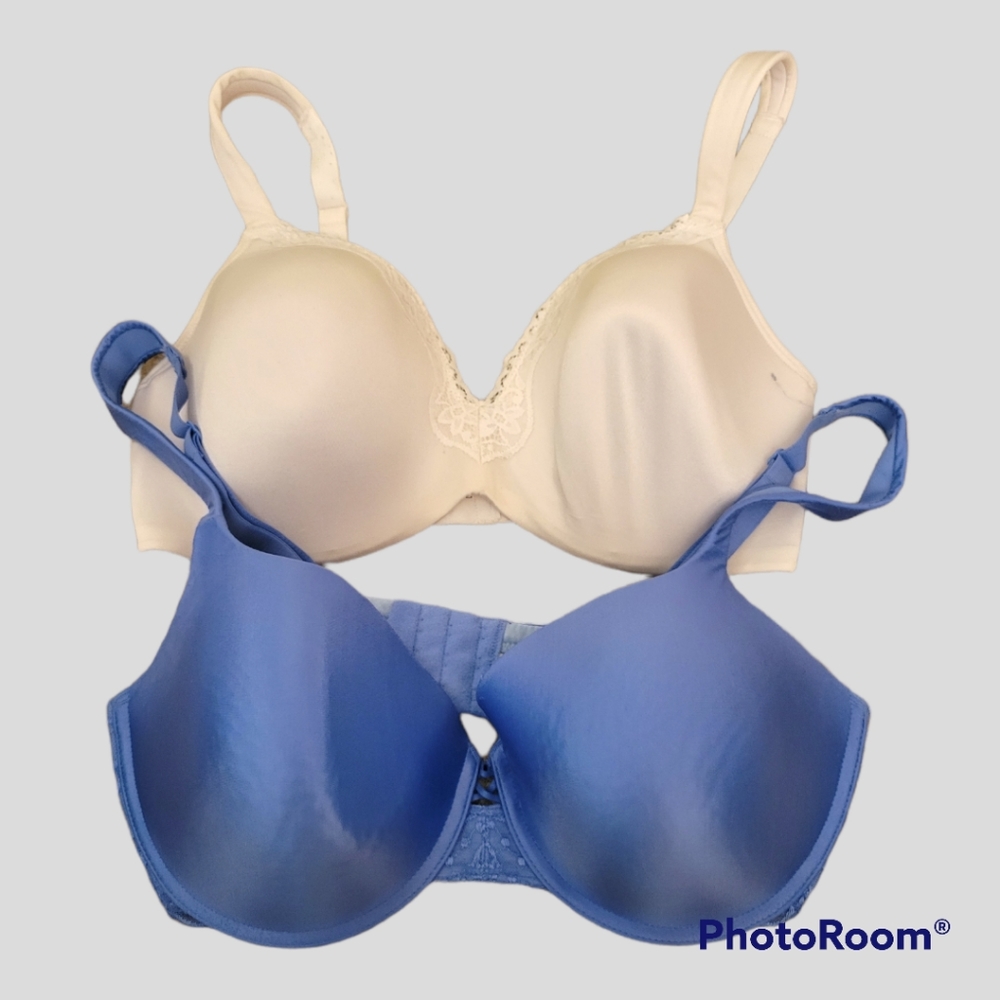Full Figure Underwire Padded Bras, Size 36DD(E) White & 38DD(E) Blue